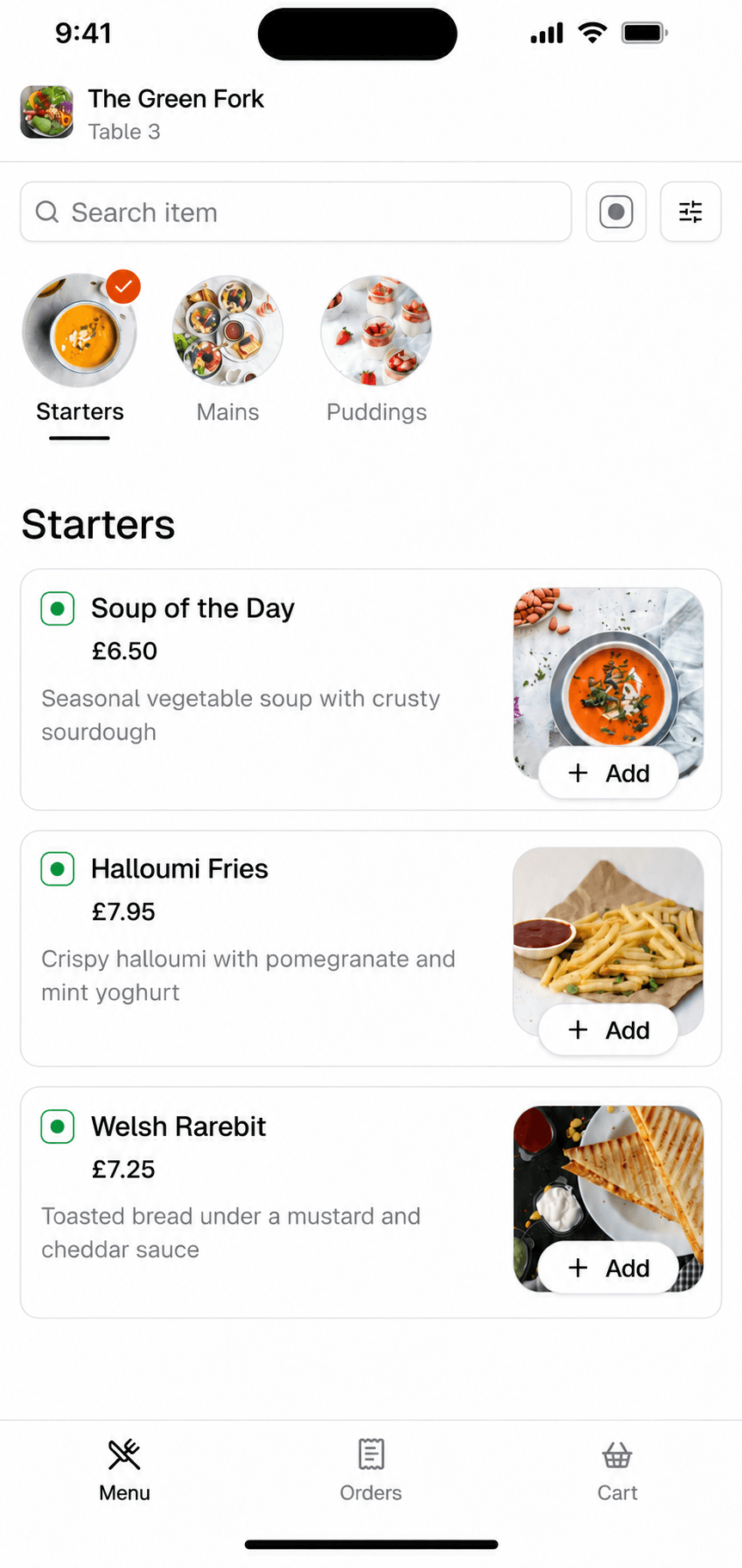 Vegetarian menu on a phone