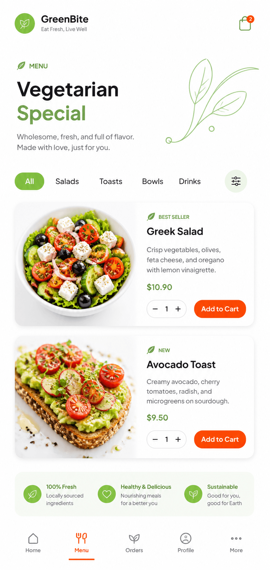 Vegetarian Menu App UI